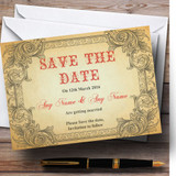 Typography Vintage Red Postcard Personalized Wedding Save The Date Cards