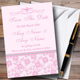 Pretty Baby Rose Pink Floral Diamante Personalized Wedding Save The Date Cards