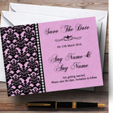 Dusky Rose Pink Black Damask & Diamond Personalized Wedding Save The Date Cards