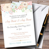 Coral Peach & Blue Watercolour Floral Header Personalized Wedding Invitations