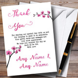 Pink Cherry Blossom Watercolour Personalized Wedding Thank You Cards