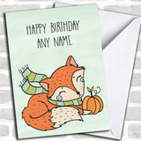 Autumn Fall Fox Personalized Birthday Card