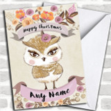 Rustic Gold Owl Personalized Cute Christmas Card