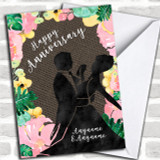 Floral & Dark Hessian Anniversary Personalized Card