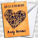 Blue House Heart New Home Personalized Card