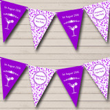 Purple White Cocktails Hen Do Party Night Personalized Birthday Party Bunting Flag Banner