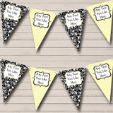 Pale Yellow White Black Damask Personalized Birthday Party Bunting Flag Banner