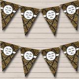 Black And Gold Vintage Damask Personalized Birthday Party Bunting Flag Banner