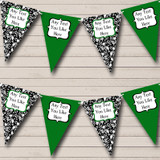 Grass Green White Black Damask Personalized Engagement Party Bunting Flag Banner