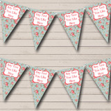 Floral Blue & Pink Shabby Chic Personalized Engagement Party Bunting Flag Banner