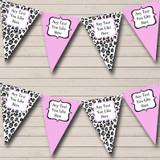 Black White & Baby Pink Animal Print Personalized Hen Do Night Party Bunting Flag Banner