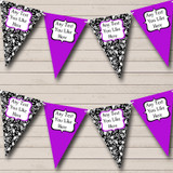 Purple White Black Damask Personalized Wedding Venue or Reception Bunting Flag Banner