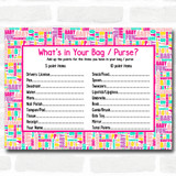 Fun Words Baby Shower Games Whats in Your Bag Purse Cards