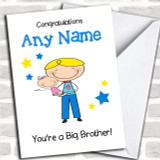 Blonde Big Brother New Baby Sister Girl Personalized Sibling Card