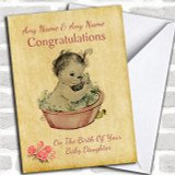 Pretty Vintage Pink Baby Girl Daughter Personalized New Baby Card