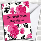 Beautiful Black White & Pink Vintage Floral Personalized Get Well Soon Card