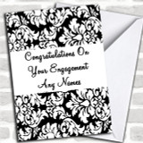 Floral Black White Damask Personalized Romantic Engagement Card