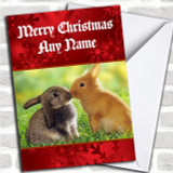 Rabbits Kissing Romantic Personalized Christmas Card