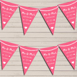 Heart Mr & Mrs Rose Pink Wedding Day Married Bunting Party Banner