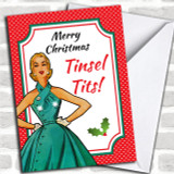 Funny Tinsel Tits Personalized Christmas Card