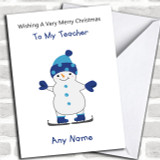 Teacher Cartoon Snowman Personalized Christmas Card