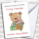 Teacher Cartoon Bear Christmas Ornaments Personalized Christmas Card