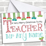 Elf Legs Teacher Personalized Christmas Card