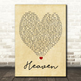 Heaven Bryan Adams Vintage Heart Quote Song Lyric Print