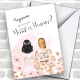 Black Curly Hair Blond Swept Hair Will You Be My Maid Of Honour Custom Personalized Wedding Greetings Card