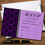 Cadbury Purple Black Damask & Diamond Personalized RSVP Cards