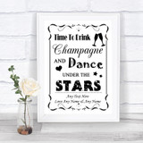 Black & White Drink Champagne Dance Stars Personalized Wedding Sign