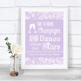 Lilac Burlap & Lace Drink Champagne Dance Stars Personalized Wedding Sign