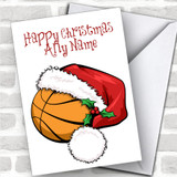 Basketball With Santa Hat Hobbies Personalized Christmas Card