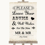 Shabby Chic Ivory Guestbook Advice & Wishes Gay Personalized Wedding Sign