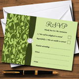 Olive Green Vintage Floral Damask Diamante Personalized RSVP Cards