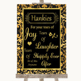 Black & Gold Damask Hankies And Tissues Personalized Wedding Sign