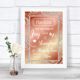 Coral Pink Hankies And Tissues Personalized Wedding Sign