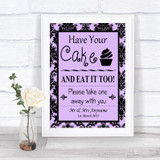 Lilac Damask Have Your Cake & Eat It Too Personalized Wedding Sign