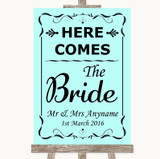 Aqua Here Comes Bride Aisle Sign Personalized Wedding Sign