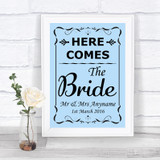 Blue Here Comes Bride Aisle Sign Personalized Wedding Sign