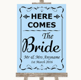 Blue Here Comes Bride Aisle Sign Personalized Wedding Sign