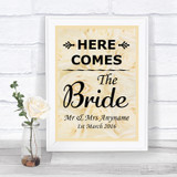 Cream Roses Here Comes Bride Aisle Sign Personalized Wedding Sign