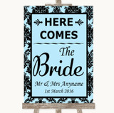 Sky Blue Damask Here Comes Bride Aisle Sign Personalized Wedding Sign