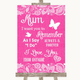 Bright Pink Burlap & Lace I Love You Message For Mum Personalized Wedding Sign