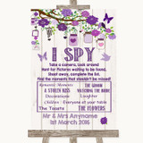 Purple Rustic Wood I Spy Disposable Camera Personalized Wedding Sign