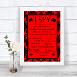 Red Damask I Spy Disposable Camera Personalized Wedding Sign