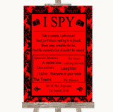 Red Damask I Spy Disposable Camera Personalized Wedding Sign
