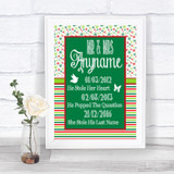 Red & Green Winter Important Special Dates Personalized Wedding Sign