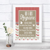 Red & Grey Winter Important Special Dates Personalized Wedding Sign