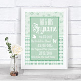 Winter Green Important Special Dates Personalized Wedding Sign